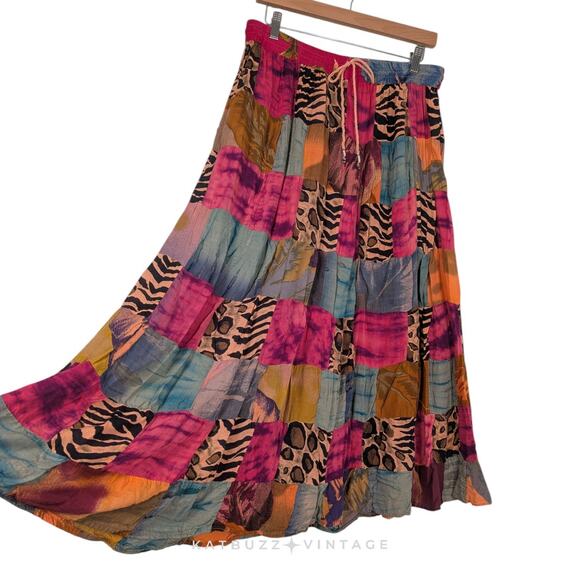 Patchwork Maxi Skirt Os Multi Pink Broomstick Whimsigoth Hippie Elastic Artsy - Picture 1 of 10